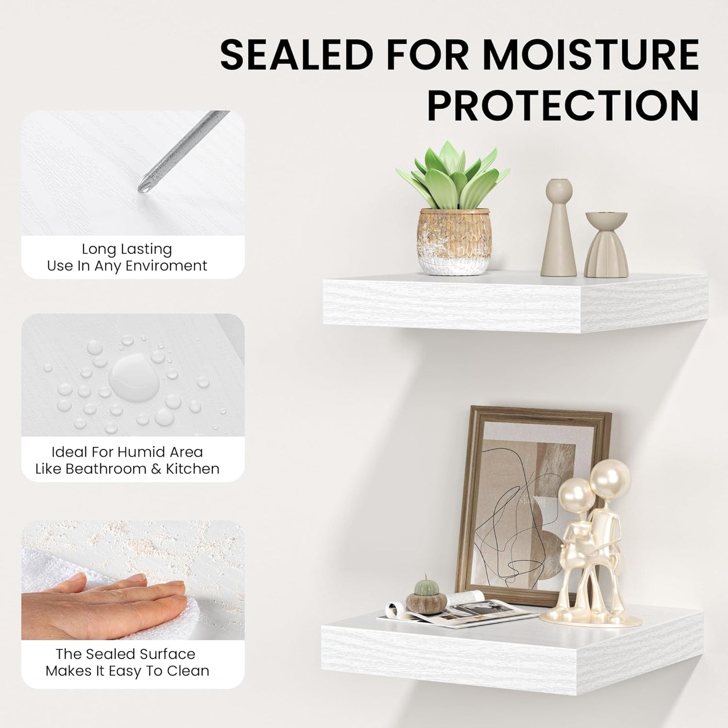 Square Floating Shelves for Wall, 12" W x 12" D x 1.2" H, Small Wooden Wall Mounted Display Shelves