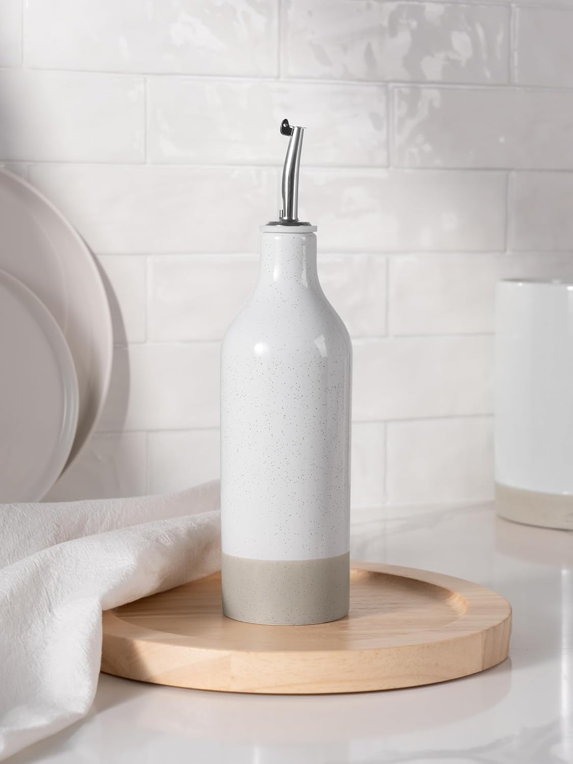 famiware Milkyway 16oz Ceramic Olive Oil Dispenser Bottle, 1 Piece Oil Dispenser for Kitchen with