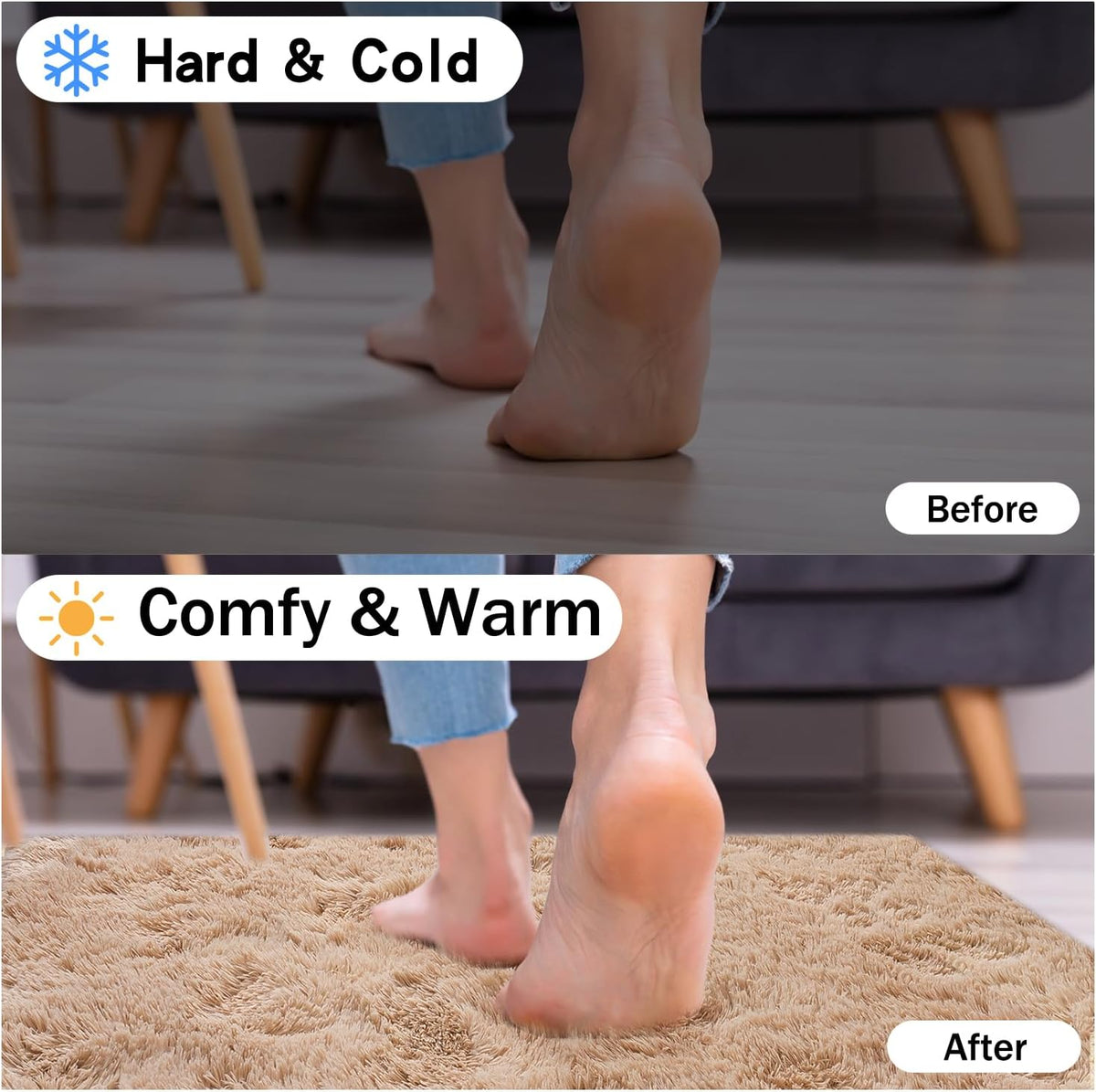 Rezutan Rugs for Living Room, Area Rug 6x9 Fluffy Rug Carpet, Soft Shaggy Modern Floor for Kids