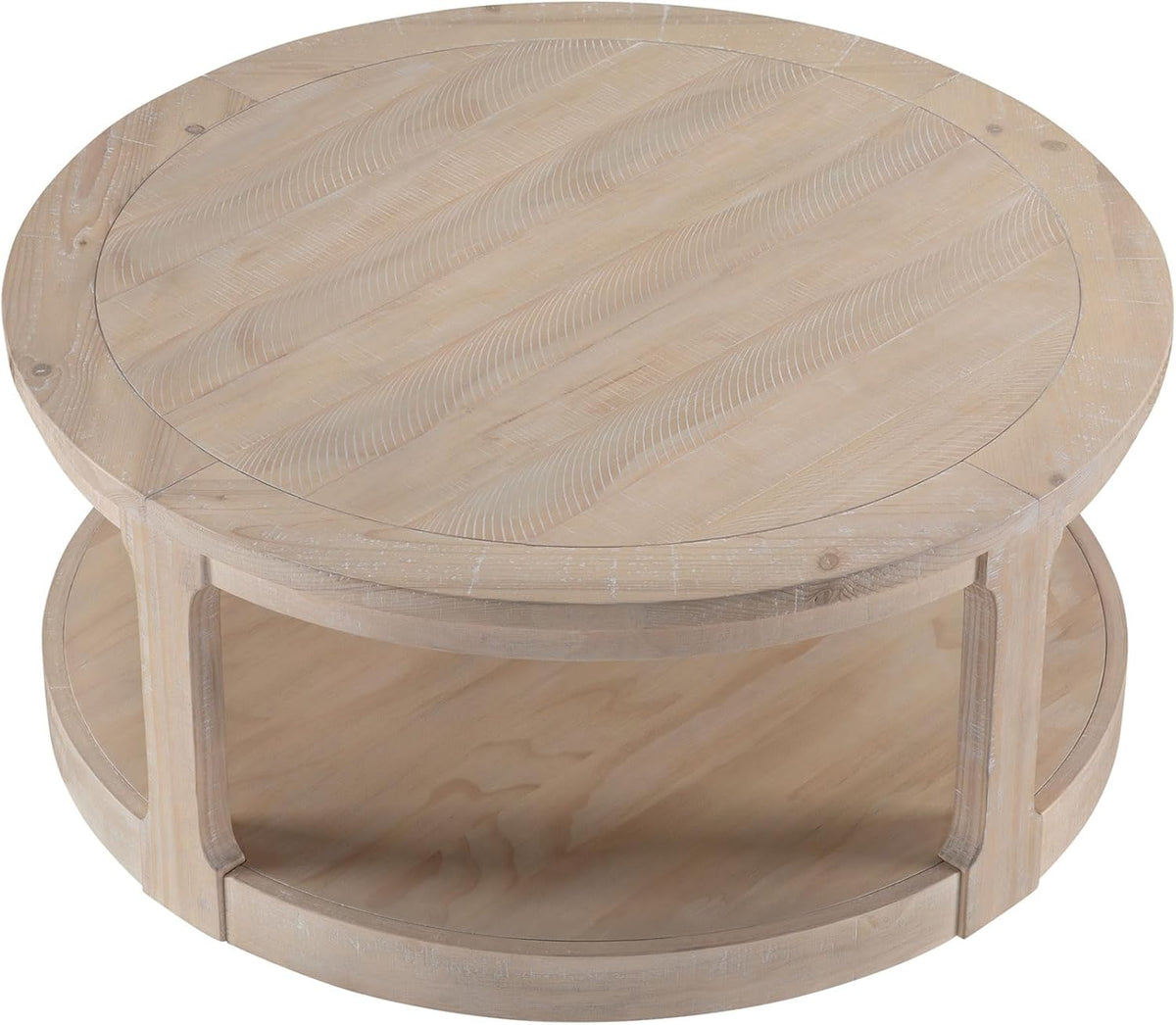 WILLIAMSPACE 40" Round Coffee Table with Wheels, Circle 2 Tier Solid Wood Center Coffee Table, Mid