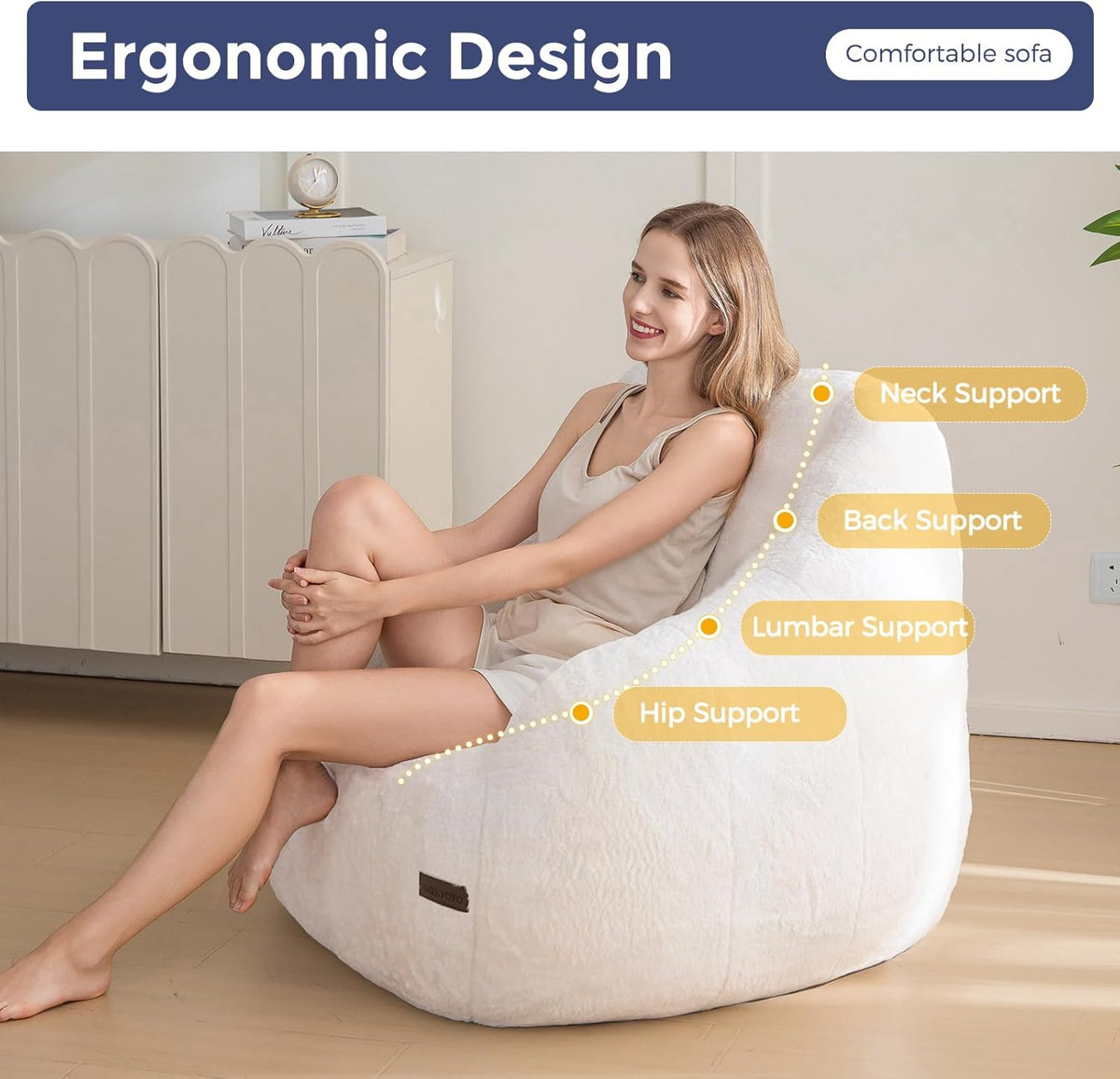 MAXYOYO Bean Bag Chair, Comfy Bean Bag Sofa with Back Support, Faux Fur Bean Bag Chair for Adults