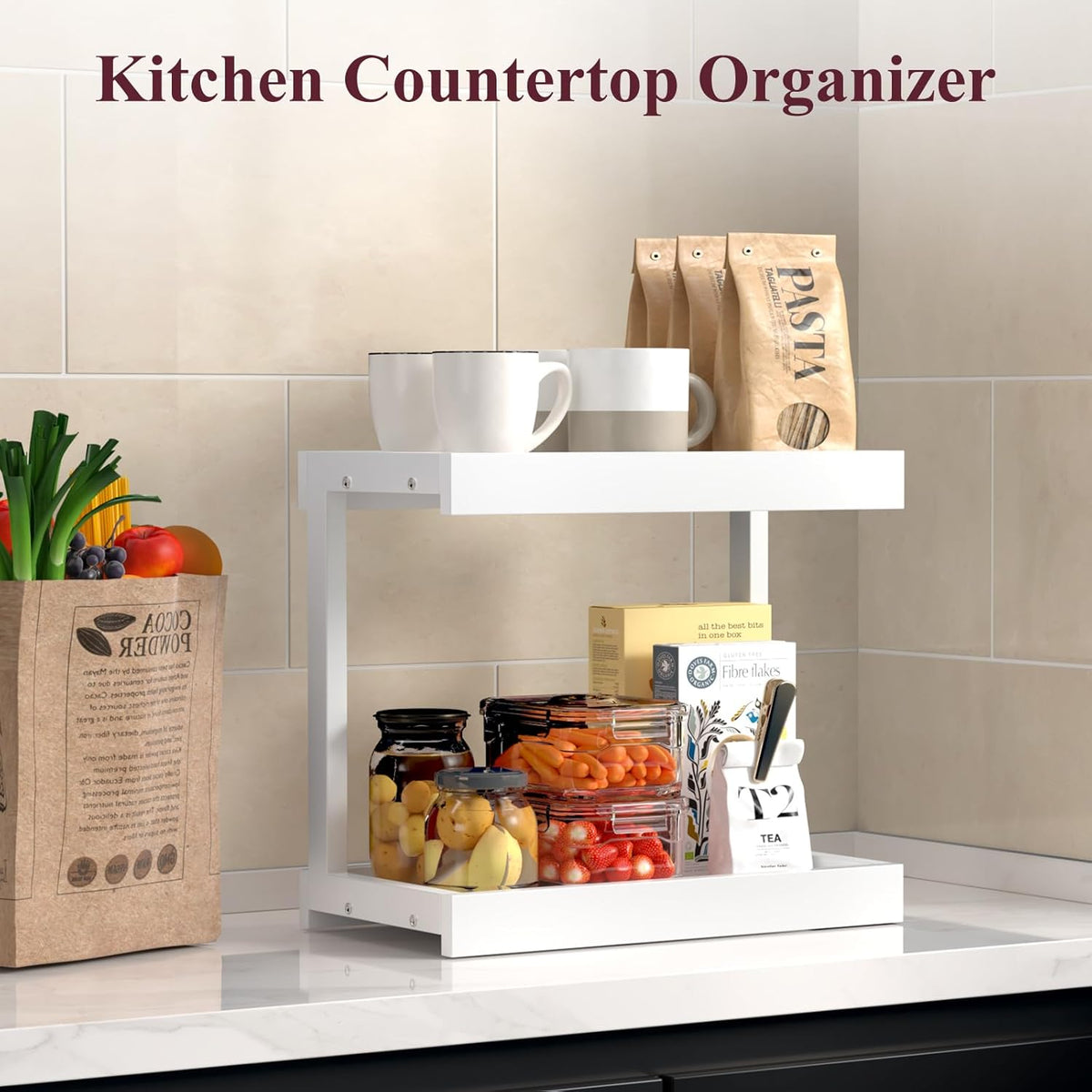 MARTY 2 Tier 15.75"x8.9" Large Countertop Shelf Organizer Spice Rack, Coffee Station Organizer for