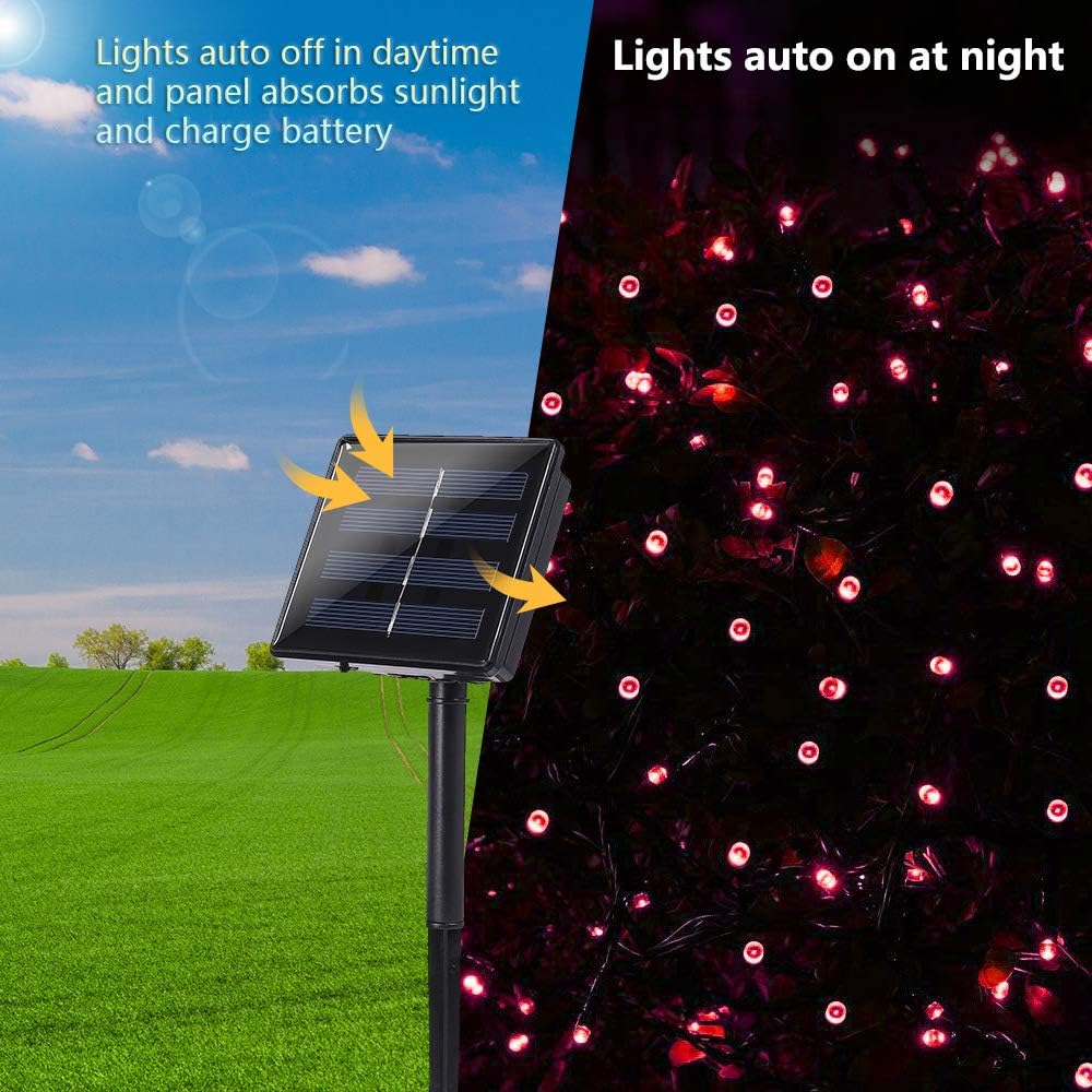 Joomer Red Solar Christmas Lights, 2 Pack Total 144FT 400 LED 8 Modes Waterproof Solar Christmas