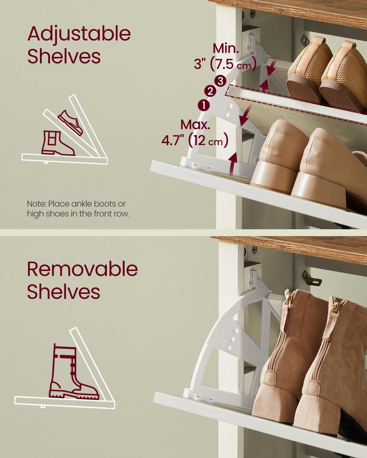 VASAGLE LIRY Collection - Shoe Storage Cabinet Organizer with 2 Flip Drawers, Freestanding Narrow