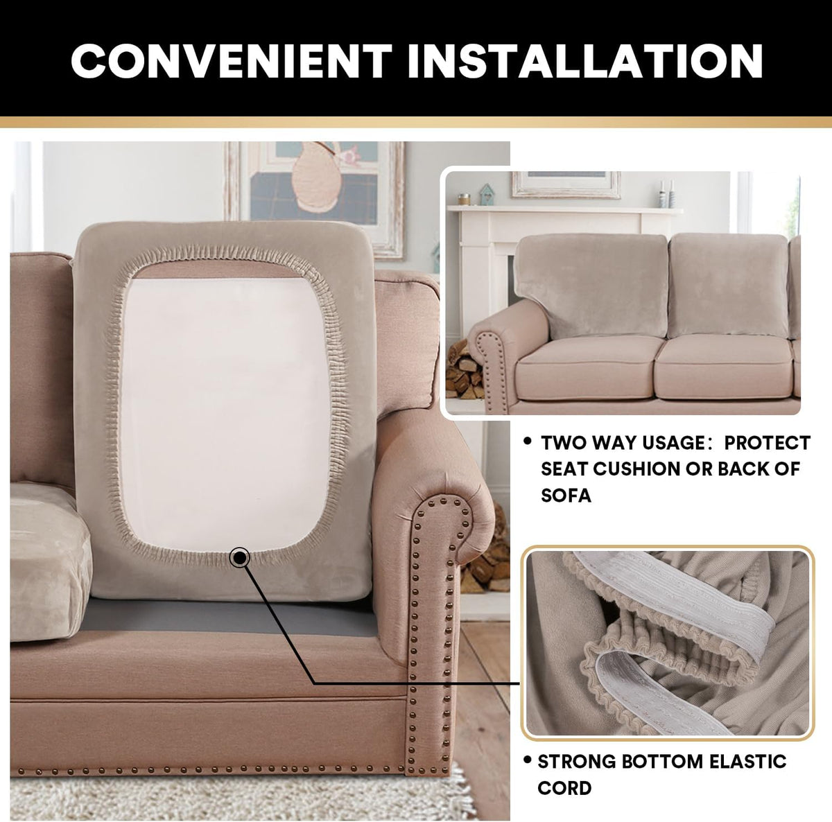 PrinceDeco Stretch Velvet Couch Cushion Cover,Soft Fitted Cushion Slipcover for Arm Chair Sofa