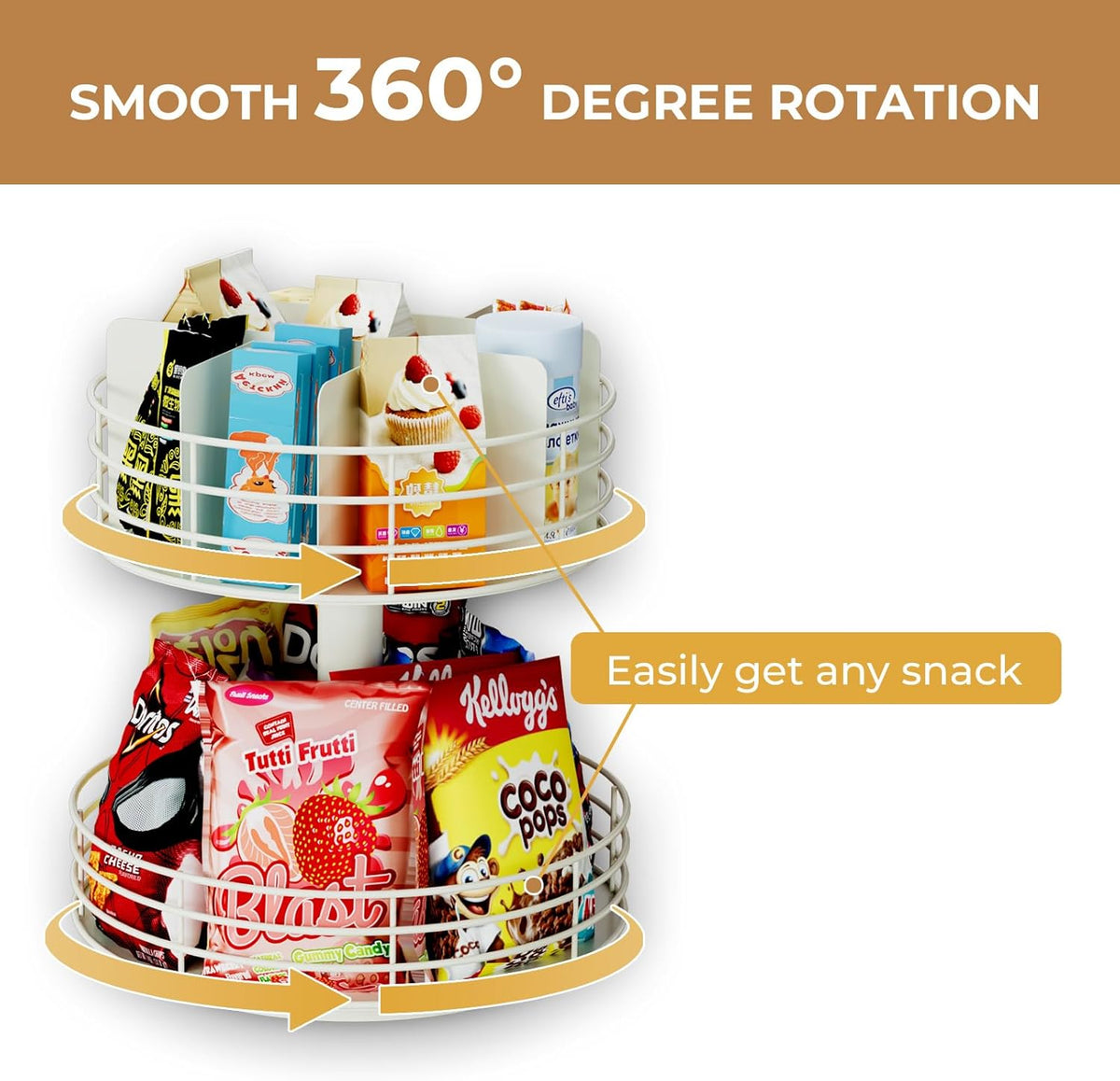 Snack Organizer - Versatile Snack Storage 2 Tier Lazy Susan with Convenient Grab-and-Go Design