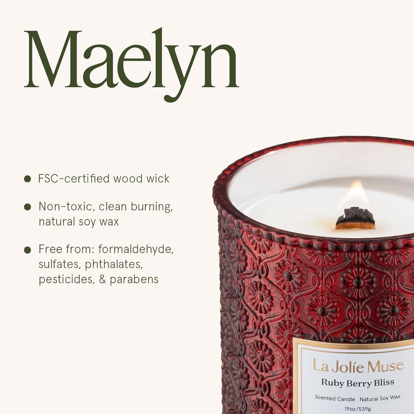 LA JOLIE MUSE Ruby Berry Bliss Scented Candle – Mandarin, Cranberry & Plum | 19 oz Festive Fall