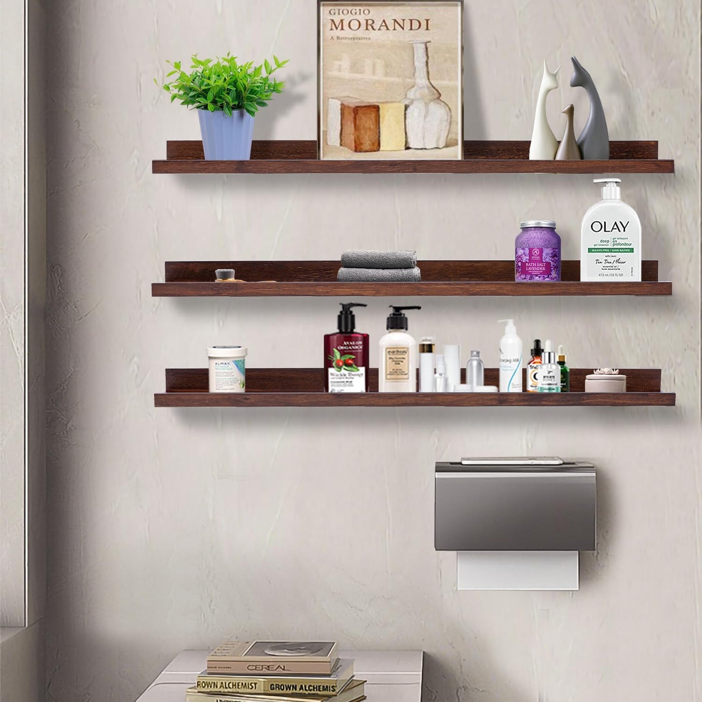 AZSKY Floating Shelves Wall Mount Deep Walnut for Wall Storage 36 Inch Rustic Picture Photo Ledge