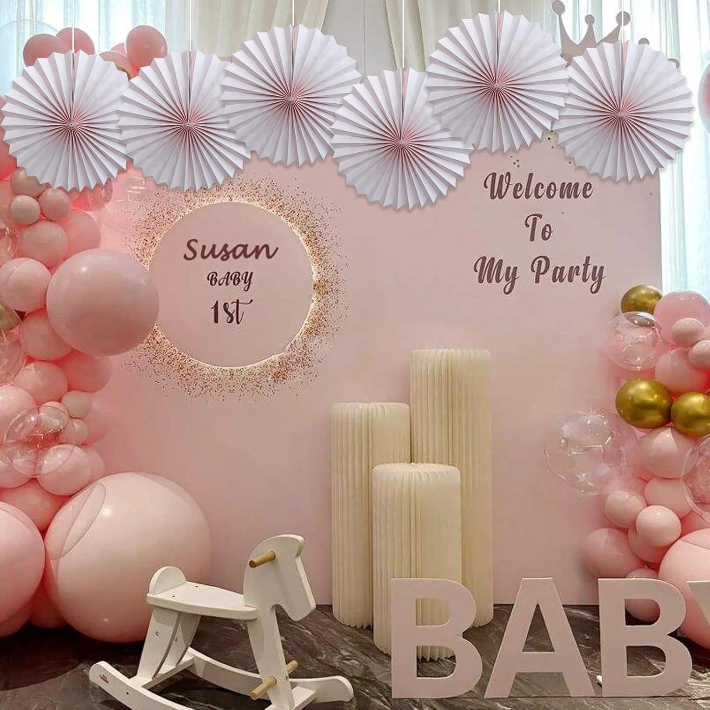 Pink Birthday Decorations,DIY Pink Paper Fans Hanging Decoration ,Party Supplies Party Fans 16in