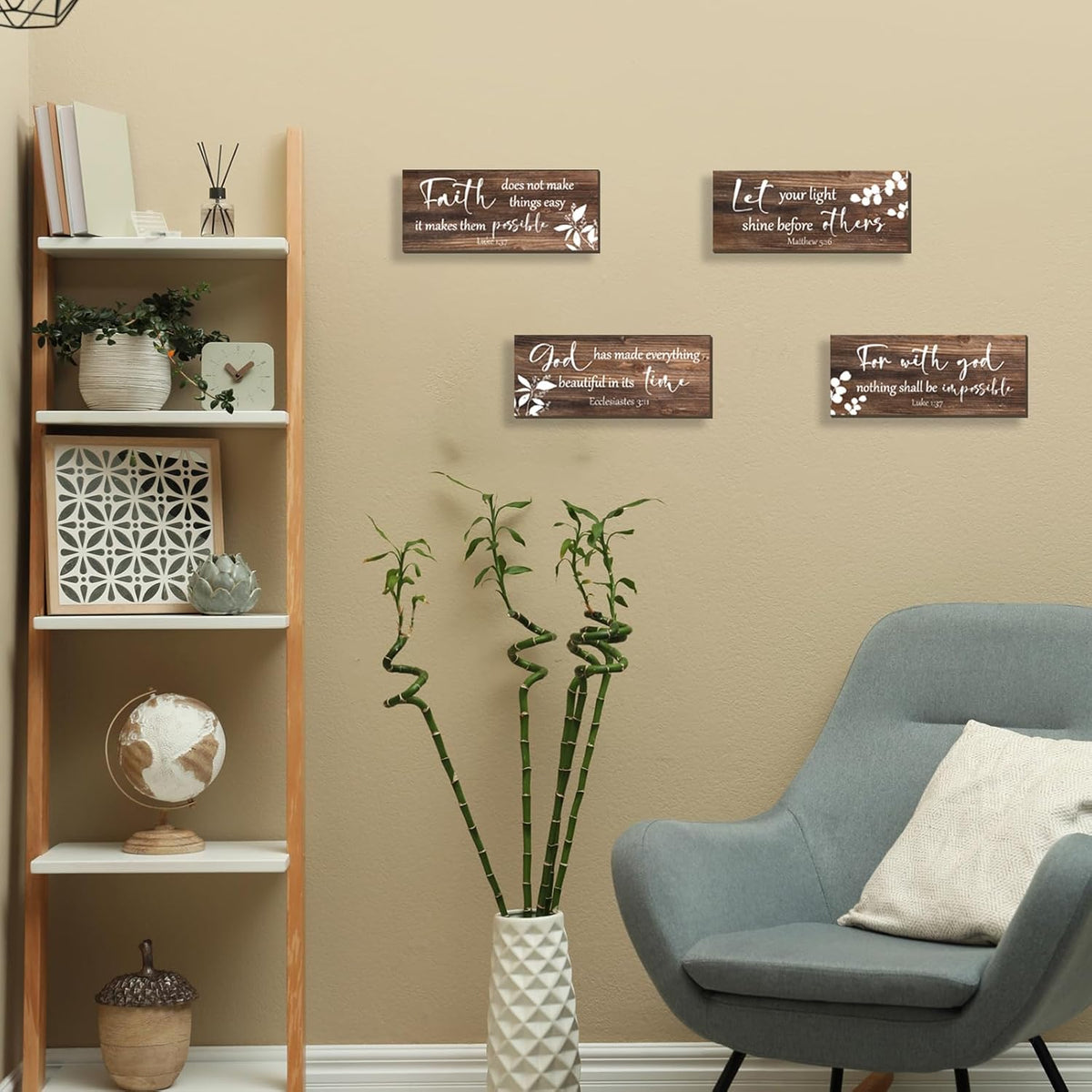 FENCORDAR 4 Pieces Brown Wall Decor Bible Verses Bathroom Decor Wooden Farmhouse Office Christian
