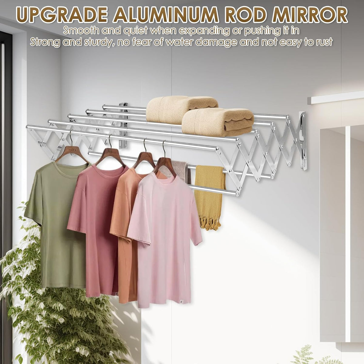XL-31.5" Wall Mounted Clothes Drying Rack, 130 LBS Large Capacity Rustproof Retractable Clothes