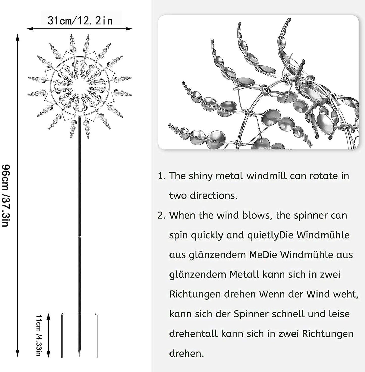 Unique and Magical Metal Windmill, 3D Wind Kinetic Sculpture, Wind Spinner Solar, Lawn Solar Wind
