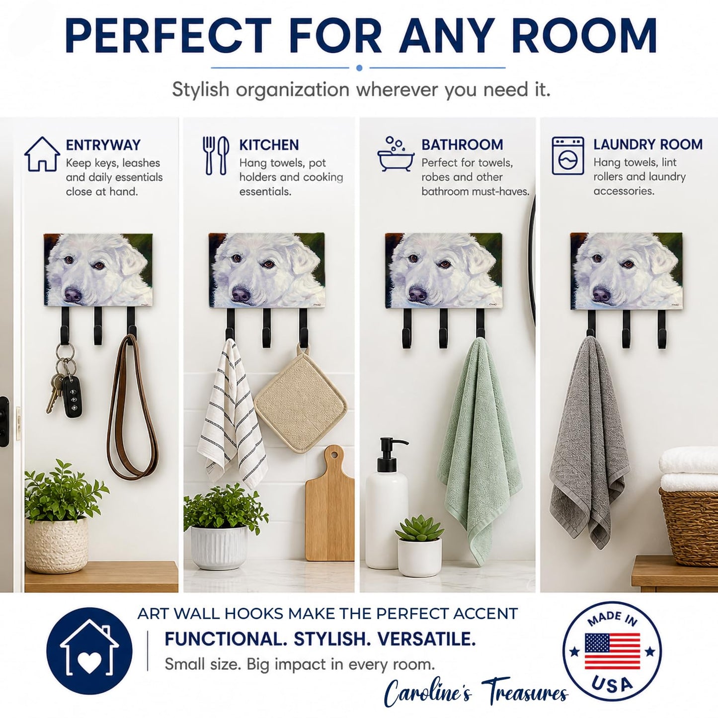 Caroline's Treasures 7418TH68 Great Pyrenees Contemplation Leash or Key Holder, Wall Hooks, Key