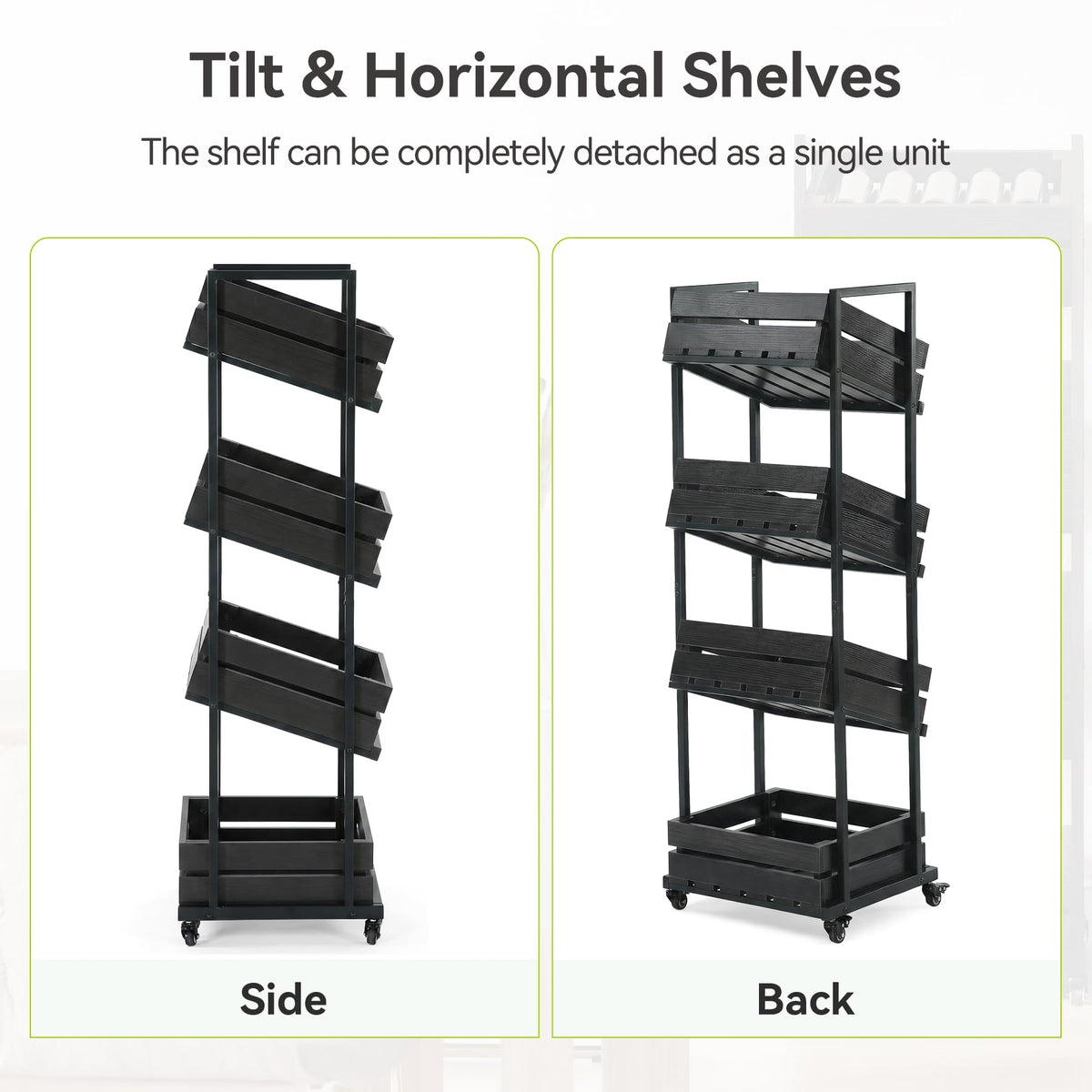 LITTLE TREE 4-Tier Basket Stand with Locked Wheels, Mobile Fruit and Vegetable Storage, Floor Stand