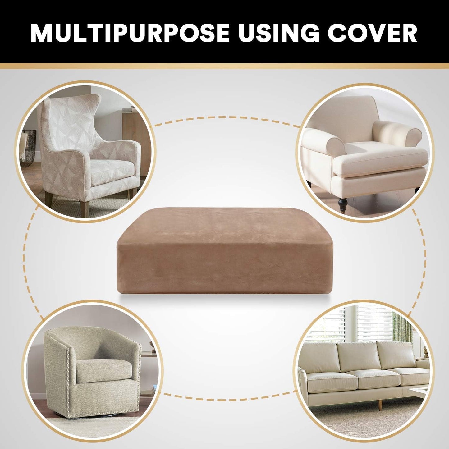 PrinceDeco Stretch Velvet Couch Cushion Cover,Soft Cushion Slipcover for Chair Cushion Furniture