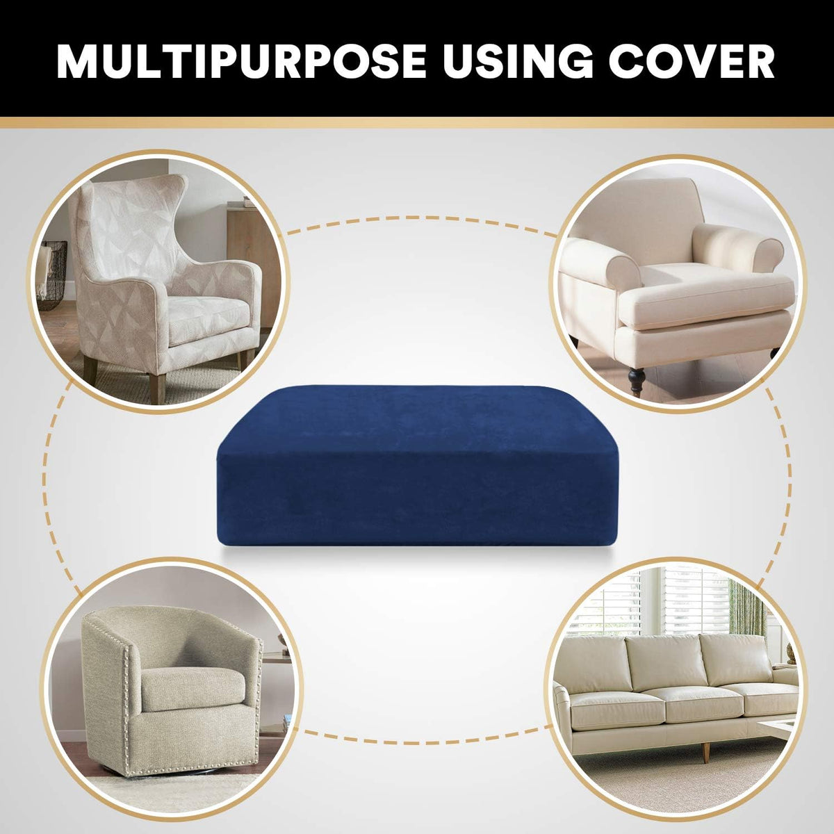 PrinceDeco Stretch Velvet Couch Cushion Cover,Soft Fitted Cushion Slipcover for Arm Chair Sofa