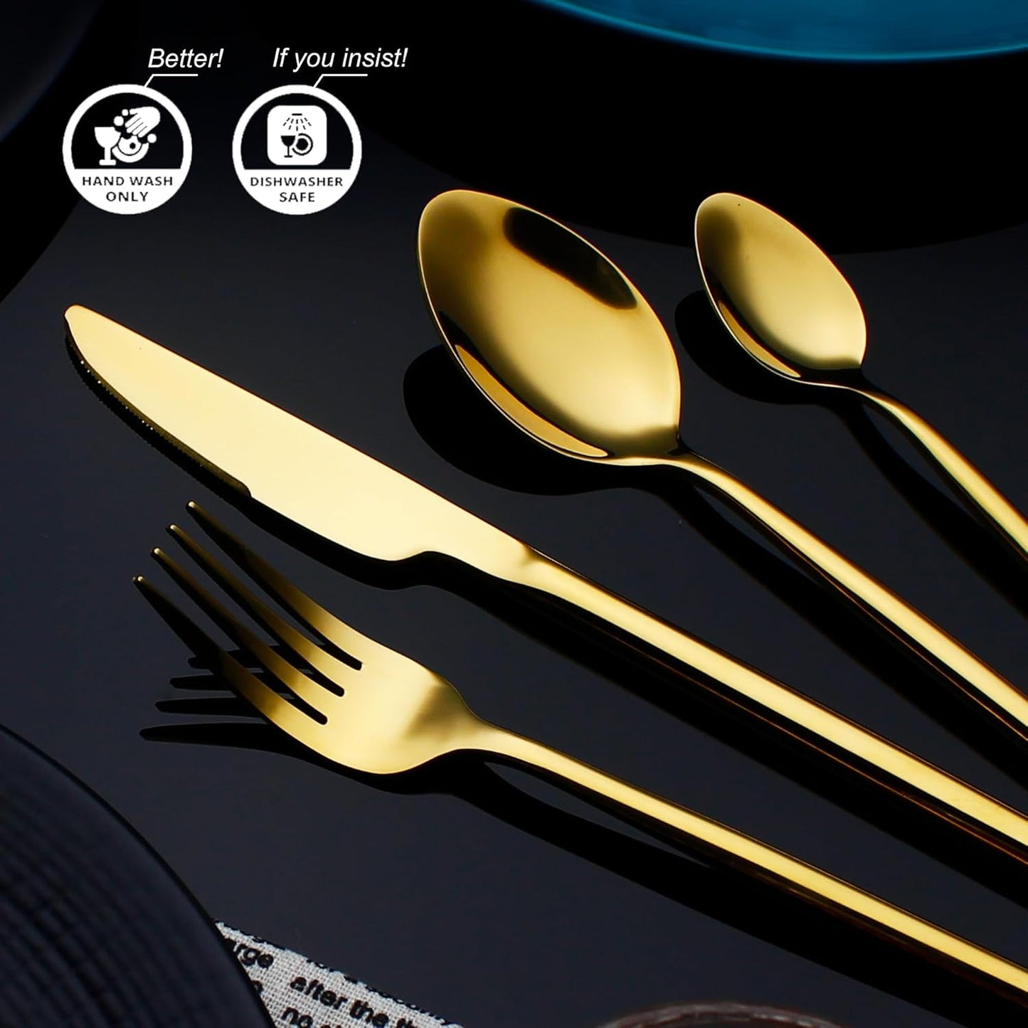 24 Piece Silverware Set For 6 Gold Heavy duty 18/10 Stainless Steel Flatware Set Modern Design