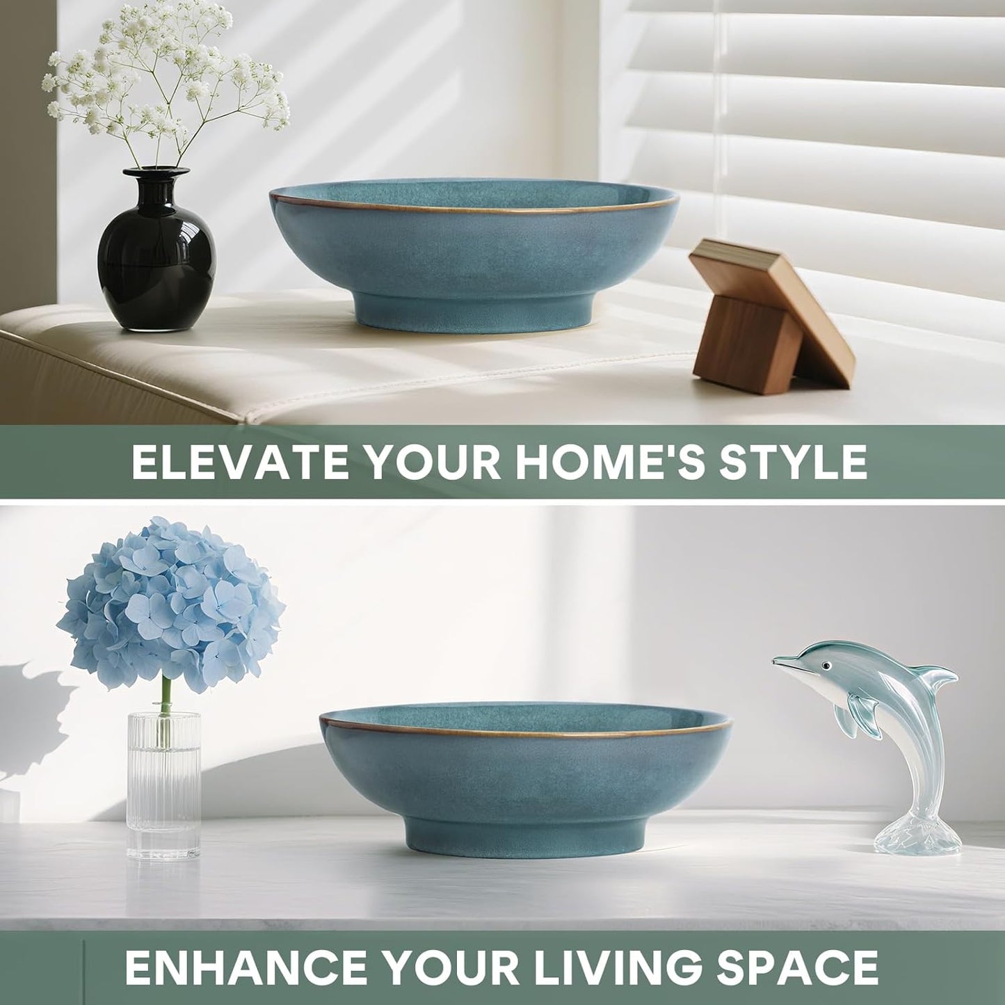 10" Decorative Bowl,Ceramic Fruit Bowl for Kitchen Counter,Coffee Table, Dining Room,Table