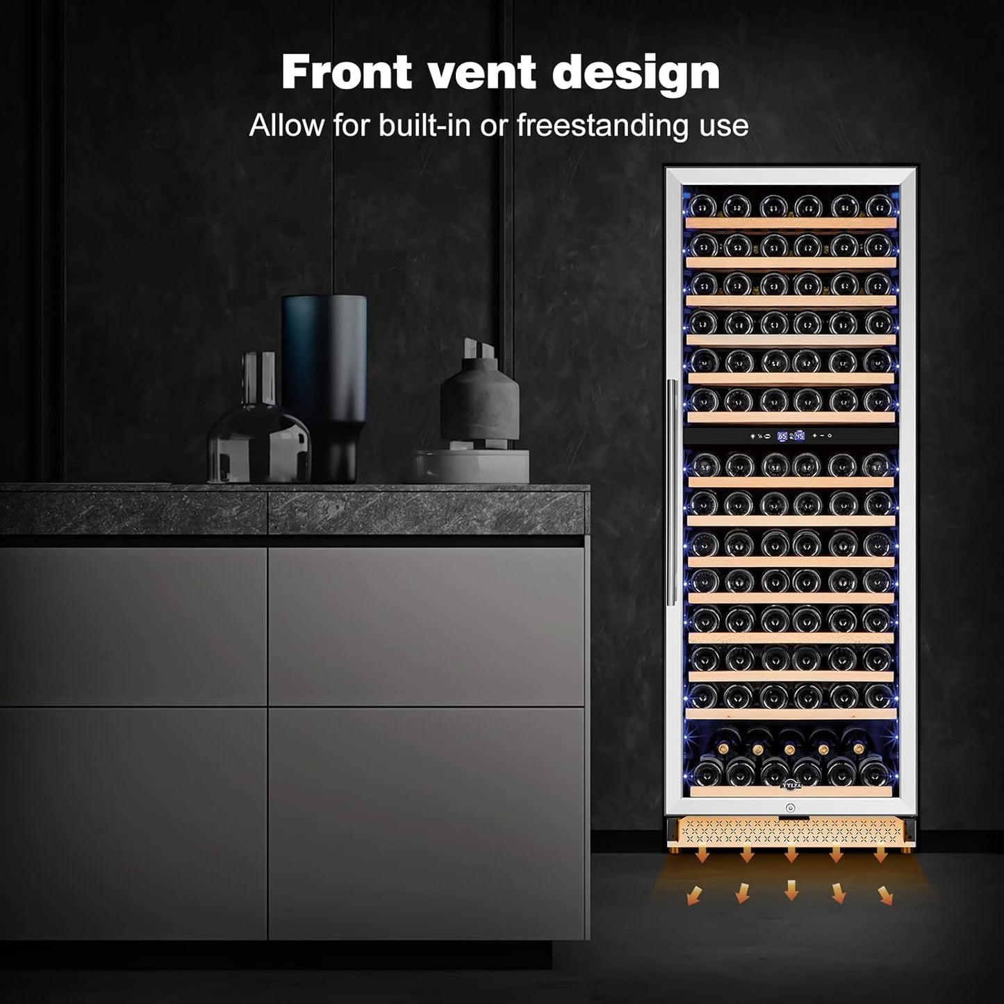 Tylza 24 Inch Wine Fridge Dual Zone, 180 Bottle Wine Cooler Refrigerator With Stainless Steel and