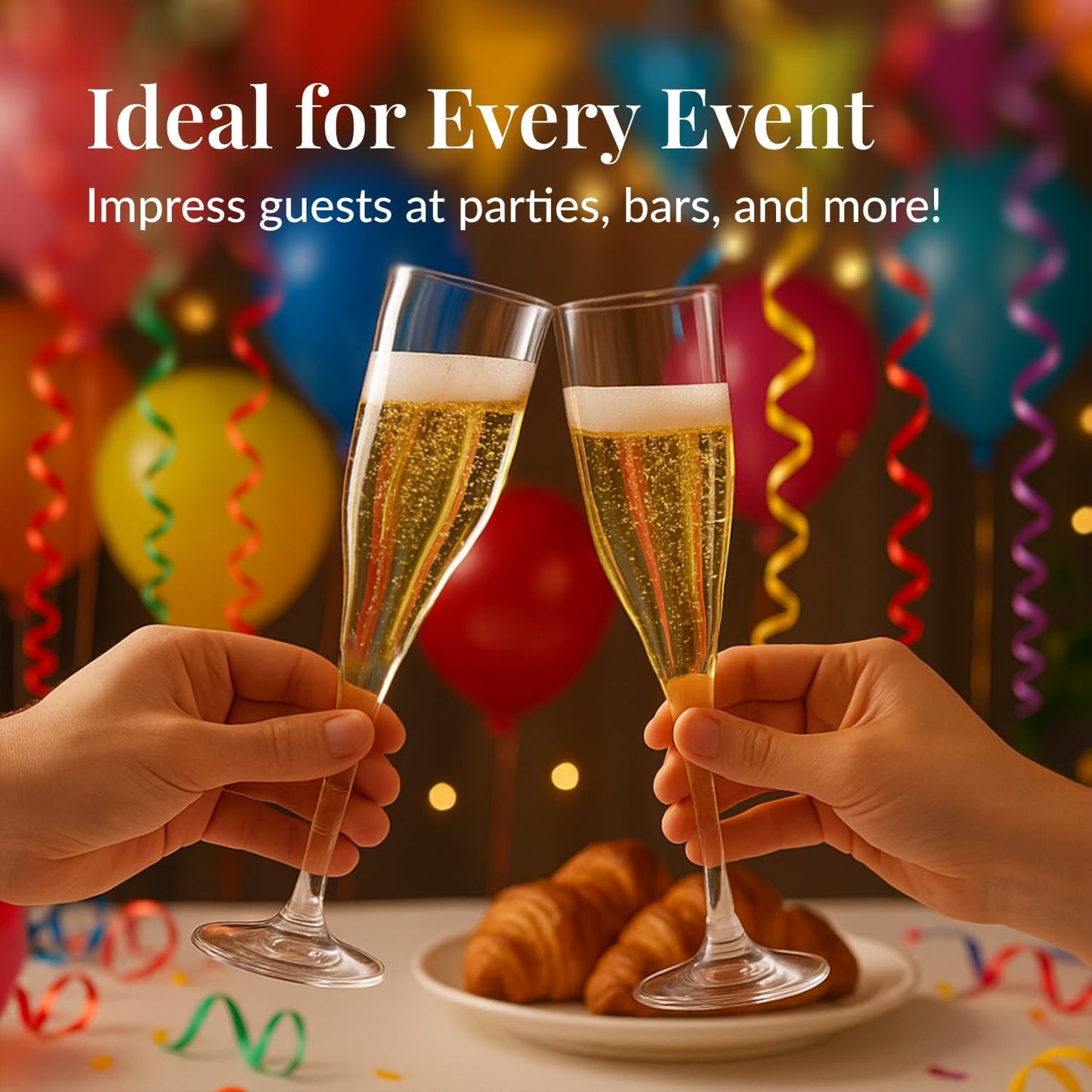 Prestee 100 Pack Clear Plastic Champagne Flutes - 4.5 oz Durable Disposable Champagne Glasses for