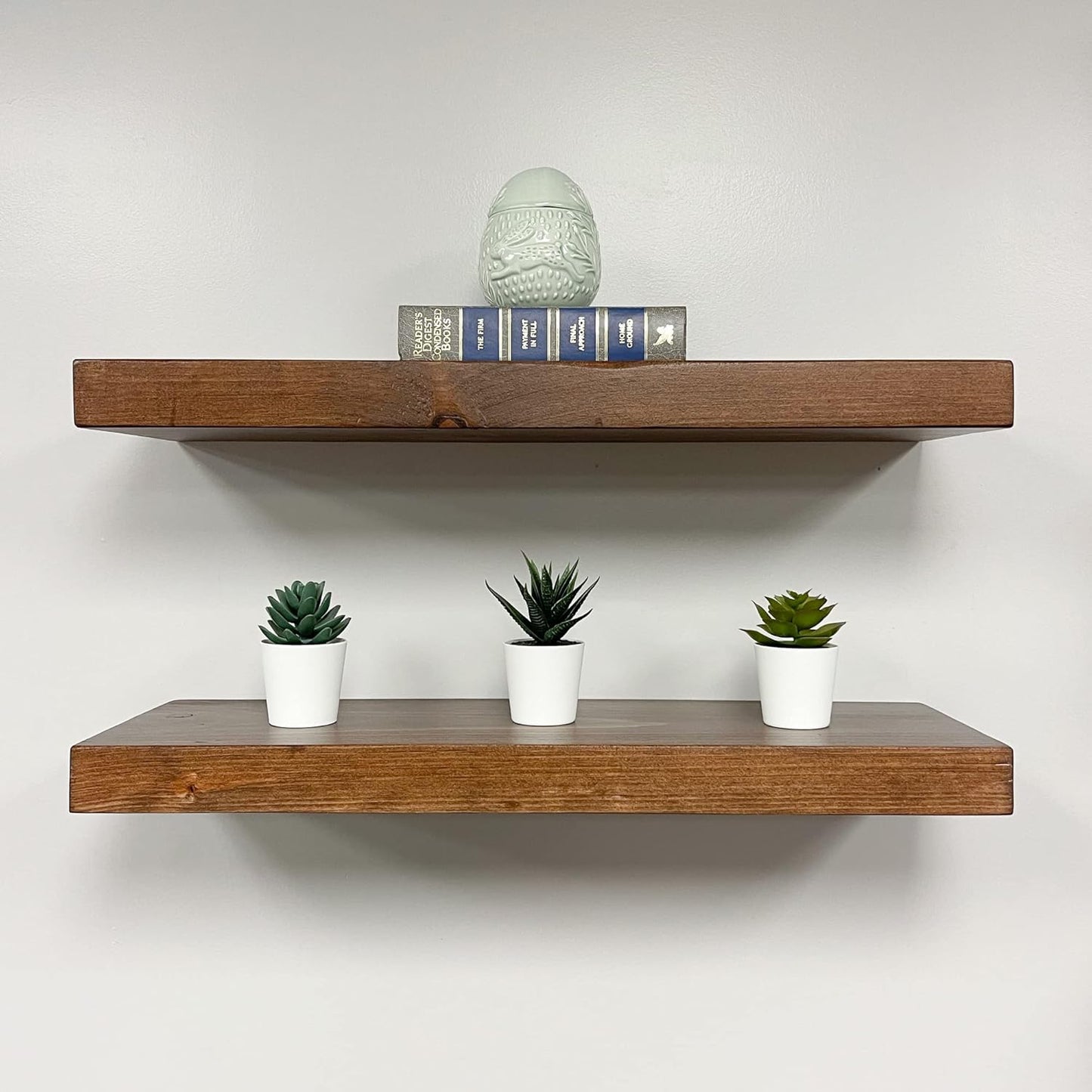 URBANDI, Rustic Floating Shelves, Set of 2, Hidden Bracket, Solid Wood, Heavy Duty, Wall Mounted