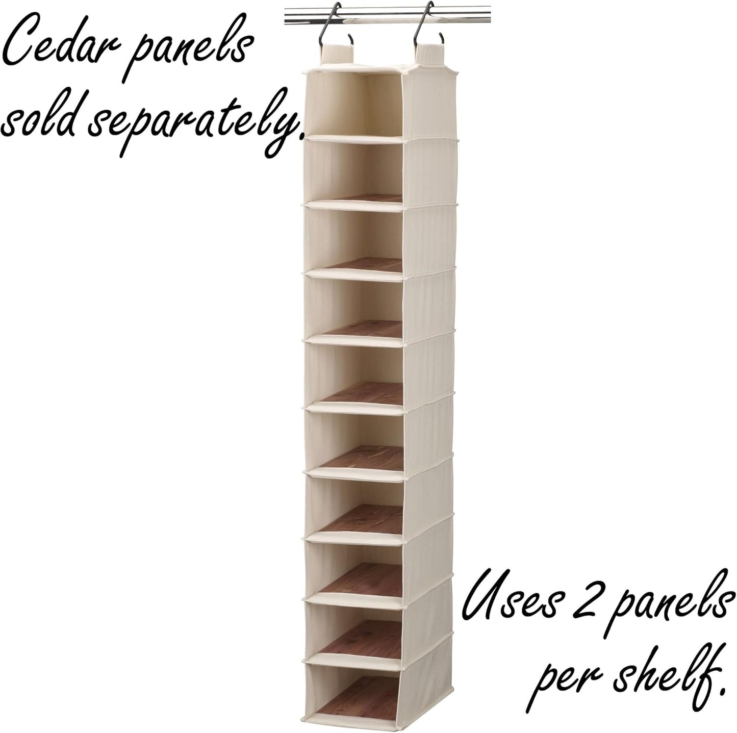 Household Essentials Hanging Shoe Organizer, 10 Wide Cubbies with Cedarline Pockets, Heavy-Duty