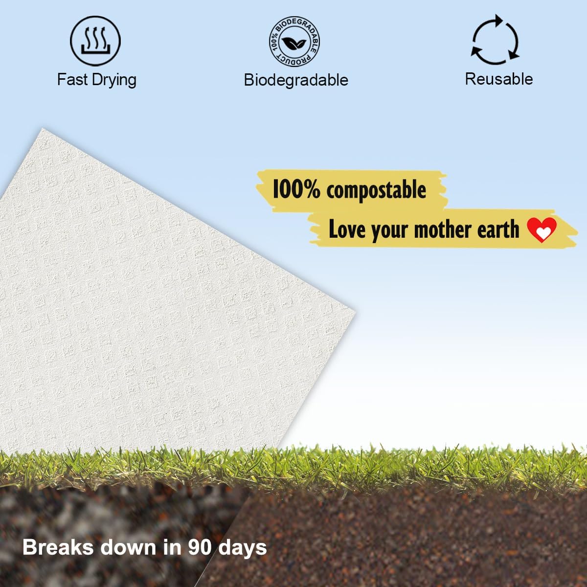 Swedish Dishcloths for Kitchen | 6 Pack Absorbent Cellulose Sponge Cloths Washable | Non-Scratch
