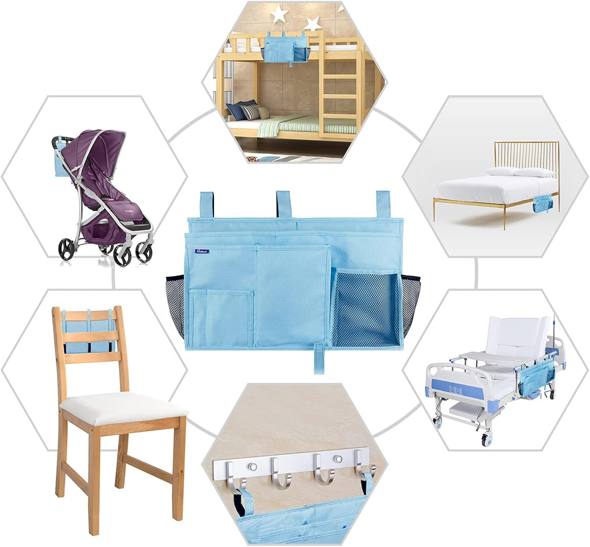 Surblue Bedside Caddy Hanging Bed Organizer Storage Bag Pocket for Bunk and Hospital Beds, College