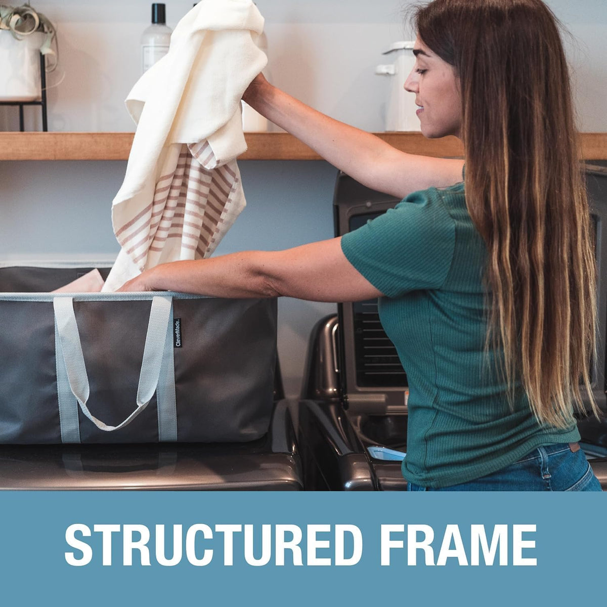 CleverMade Collapsible Laundry Tote - LUXE Navy Noir Cream 2Pack 50L - Foldable Storage
