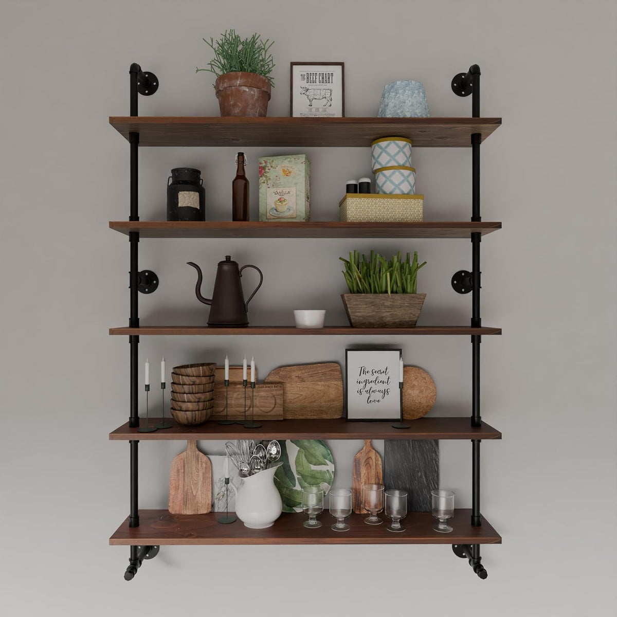 Industrial Pipe Wall Shelves Pipe Shelving with Real Wood Plank ,48 Inches Floating Shelves for