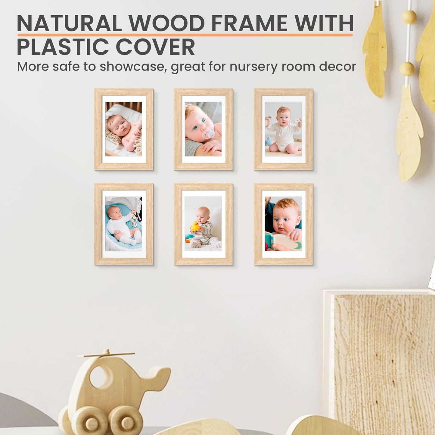 upsimples 4x6 Picture Frame, Natural Solid Wooden Picture Frames, Display 3.5x5 with Mat or 4 x 6
