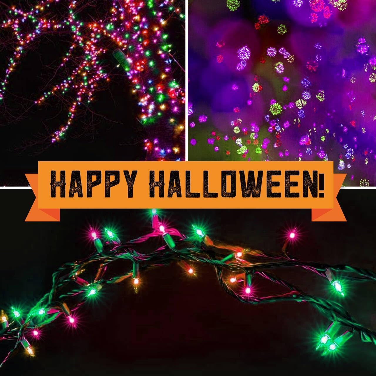 150LIGHTS Orange Purple and Green Extra-Bright with End Connectors Halloween Decorative Lights