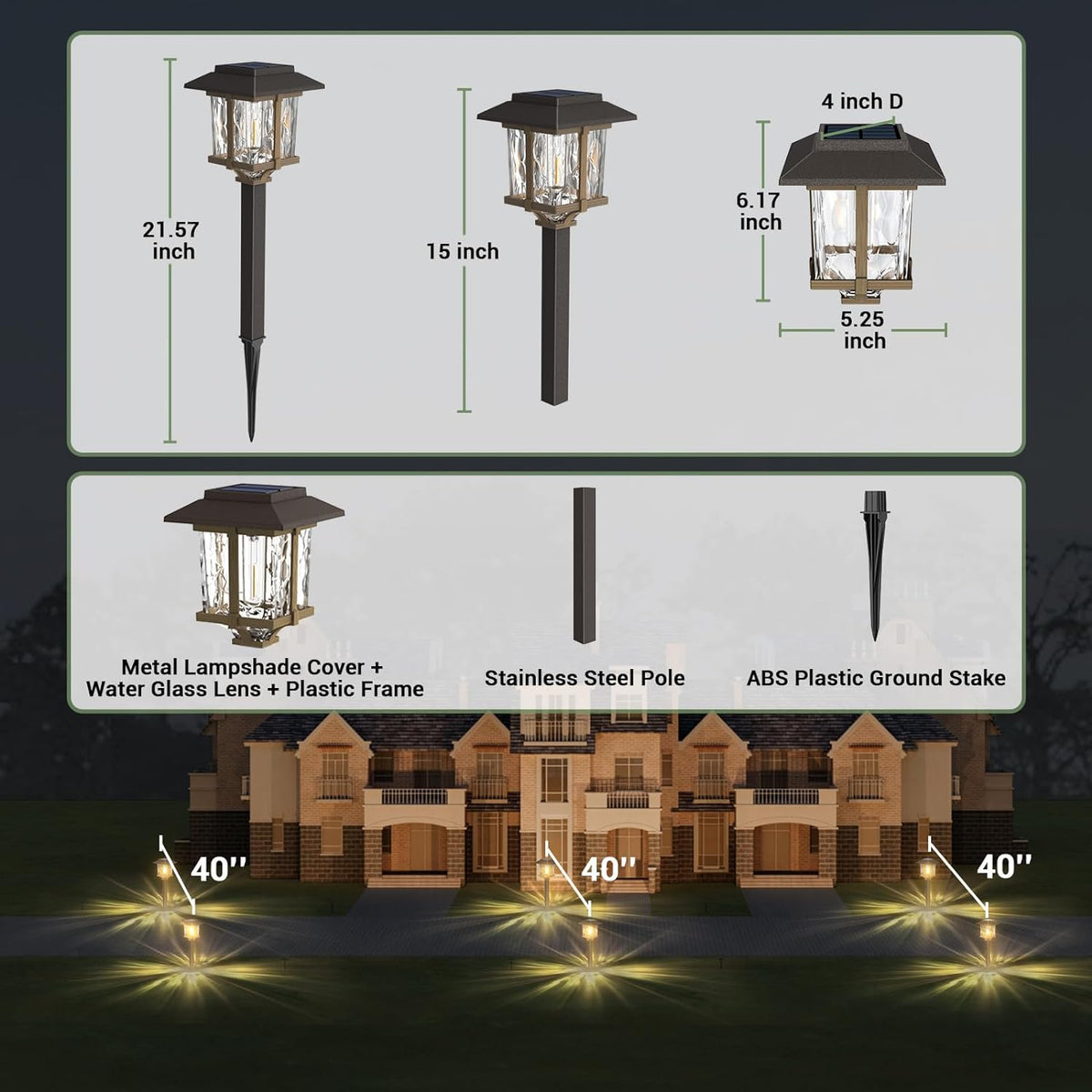 XMCOSY+ Solar Outdoor Lights Waterproof IP65, Solar-Powered Garden/Yard/Pathway Lights with Warm