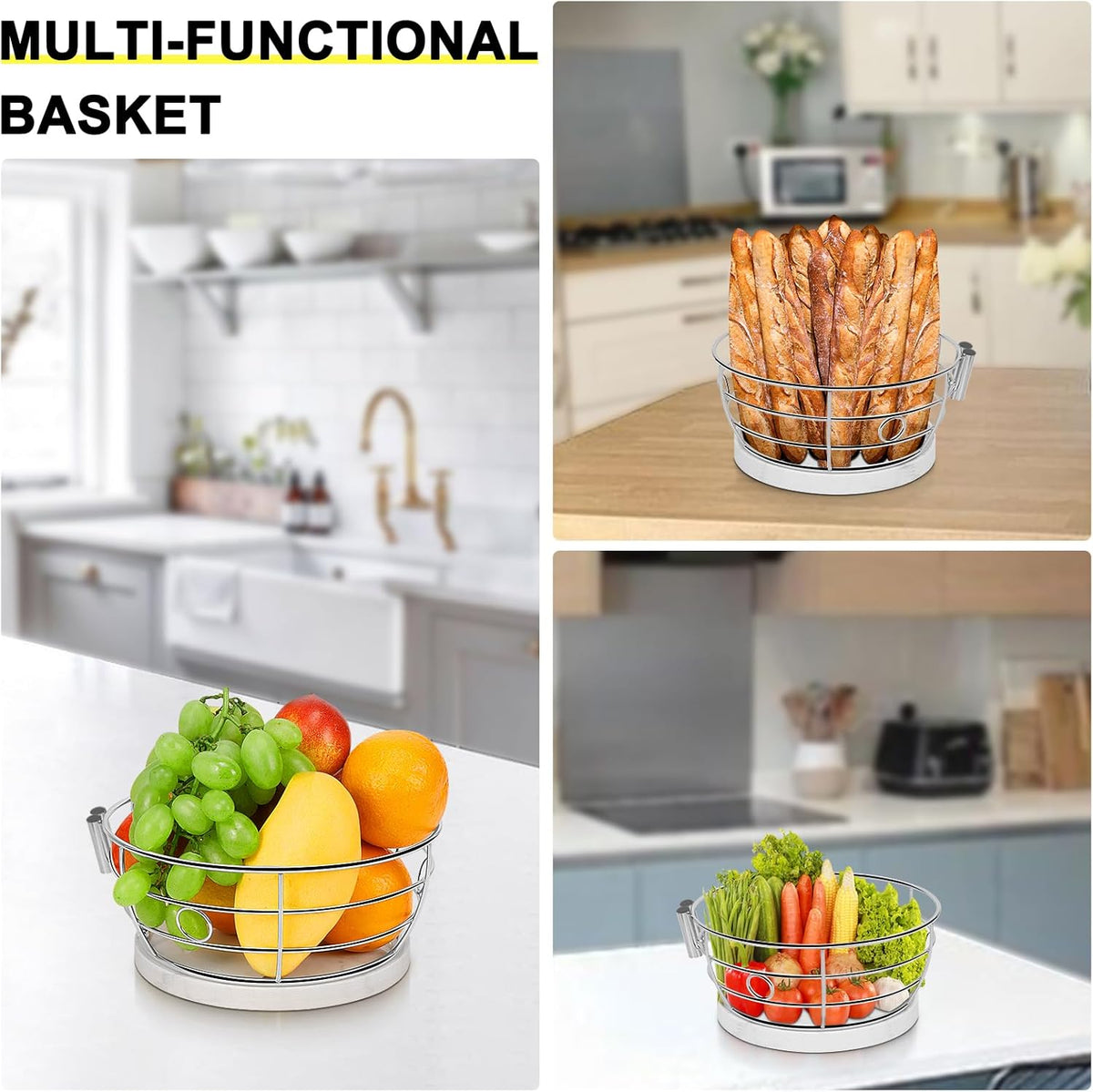 Livabber Countertop Fruit Basket Bowl with Banana Hanger, Modern Standing Fruit Vegetable Bowl