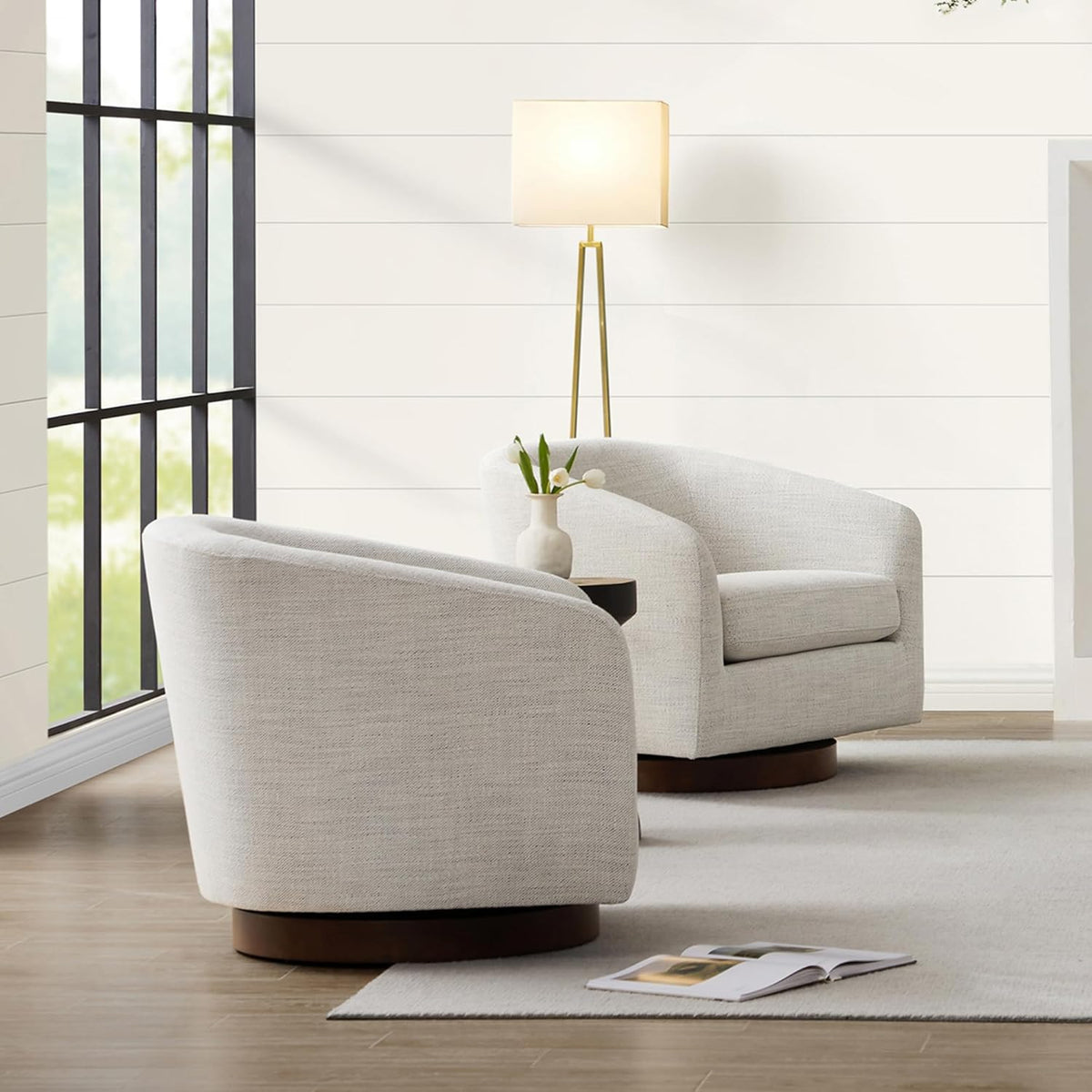 CHITA Swivel Accent Chair, FSC Certified Upholstered Fabric Barrel Chair for Living Room Set of 2