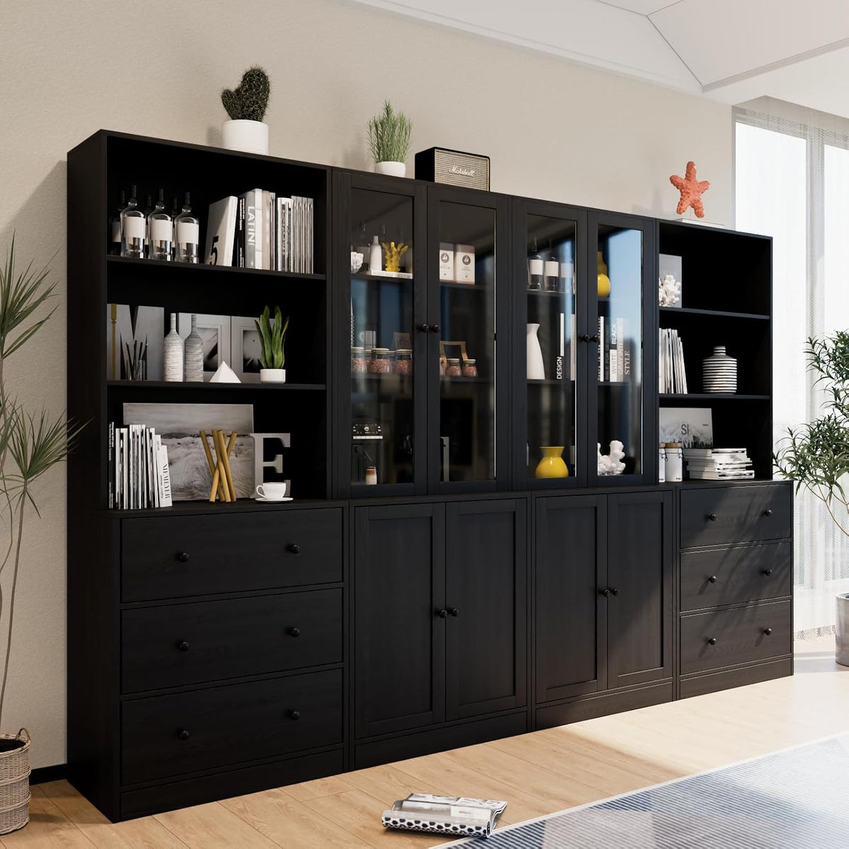 TUSY 71" Bookshelf Bookcase, 3-Tier Modern Bookshelves 3 Large Drawer, Wood Filing Cabinet with
