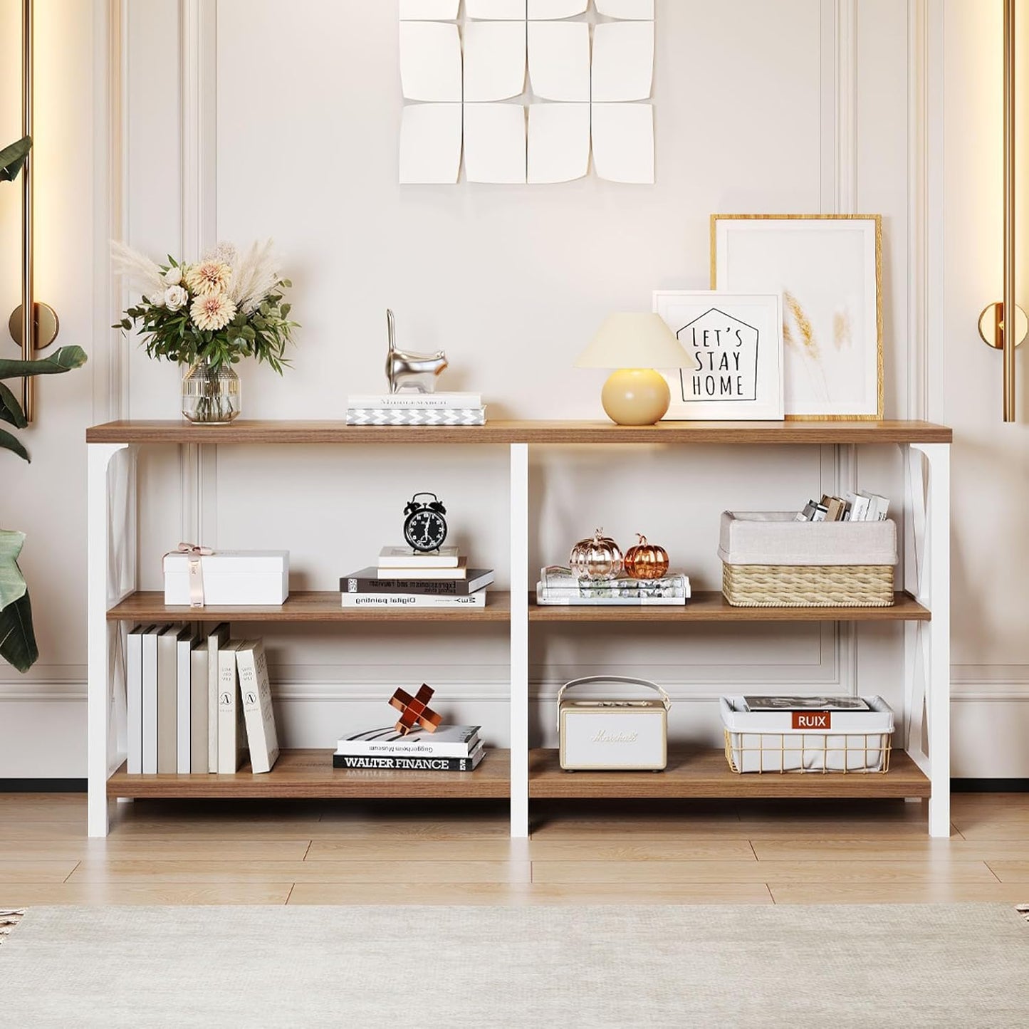 LVB Industrial Entryway Table, Farmhouse Rustic Console Table Behind Couch, Long Metal Sofa Table
