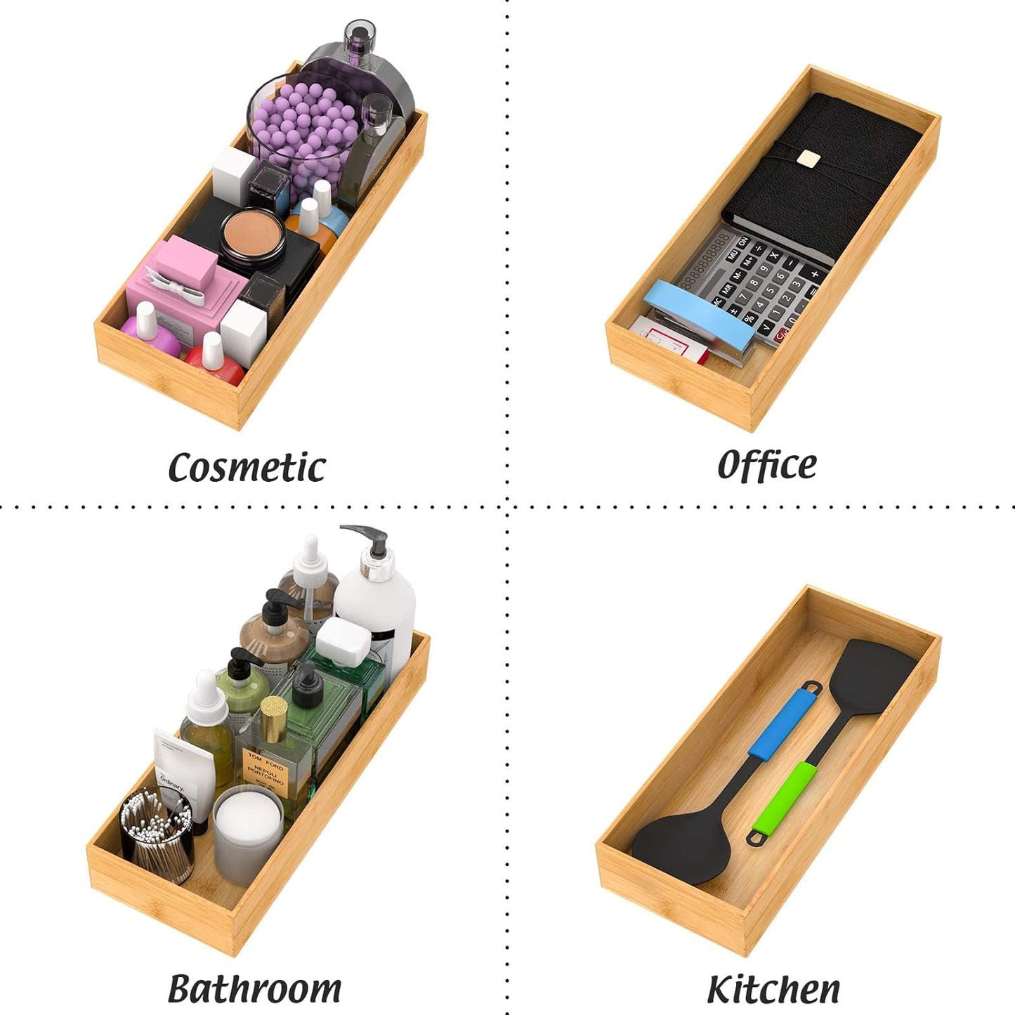 Bathroom Vanity Tray Organizer Bamboo, Small Wood Tray for Bathroom Counter Kicthen Drawer