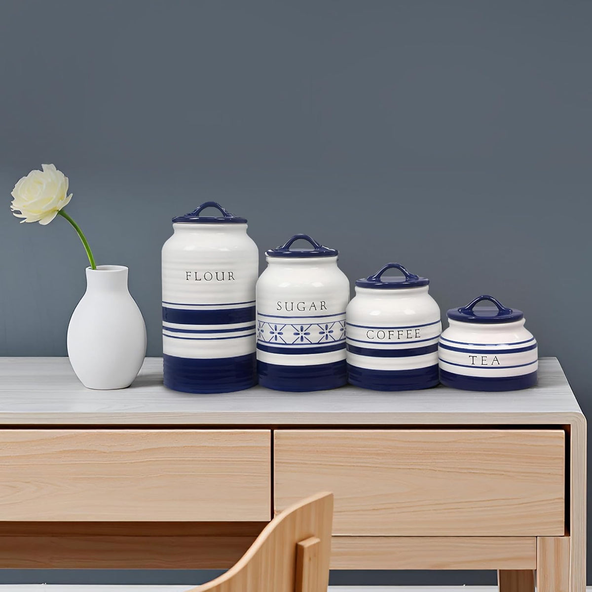 Young's Inc. 4 Pcs Set Casual Provincial Ceramic Canisters- Storage Container for Kitchen and