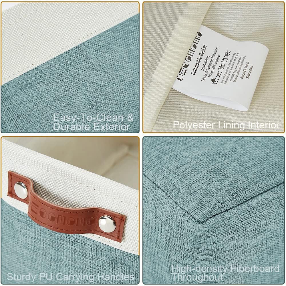 DECOMOMO Small Storage Basket, Closet Storage Bins, Baskets for Organizing Shelves (Teal & White