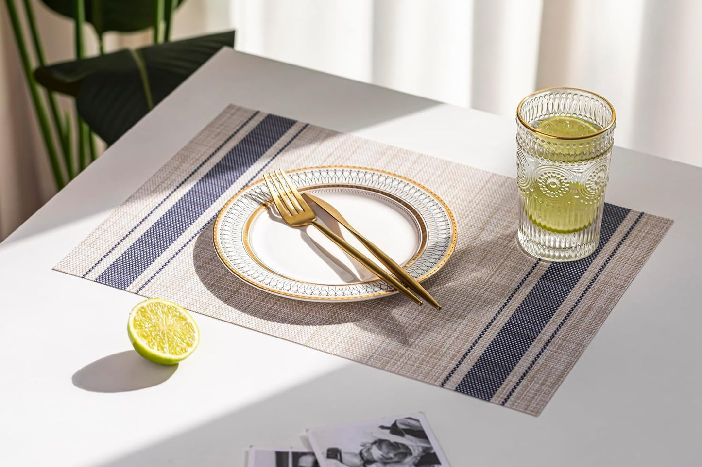 LEXMORE PlaceMats Set of 12 Vinyl/Plastic Woven Place Mats for Kitchen Table Indoor/Outdoor
