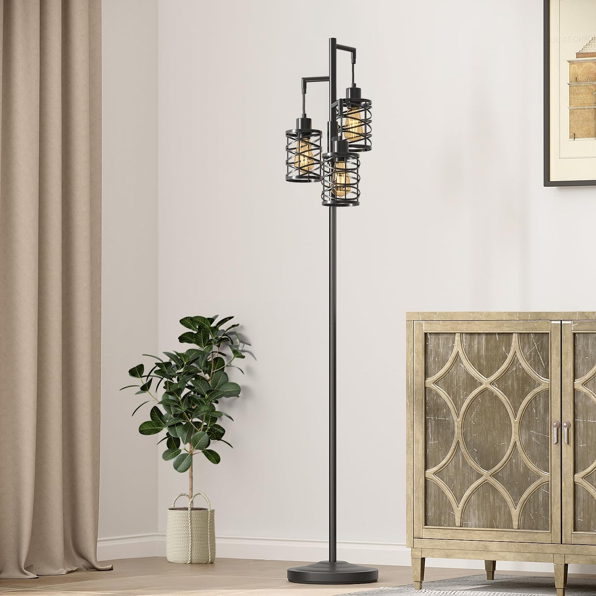 Oneach 70" Industrial Floor Lamp, Stepless Dimmable Standing Lamp with 3 Bulbs, Farmhouse Corner