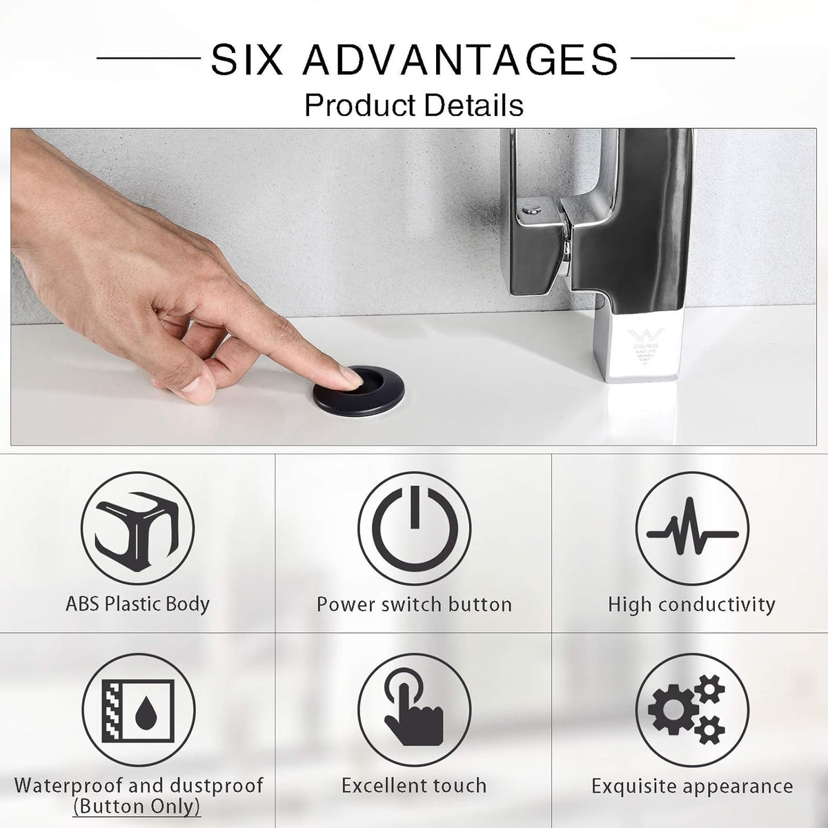 Garbage Disposal SinkTop Air Switch Kit with Long Button,Brass Made Cover,UL,Matte Black