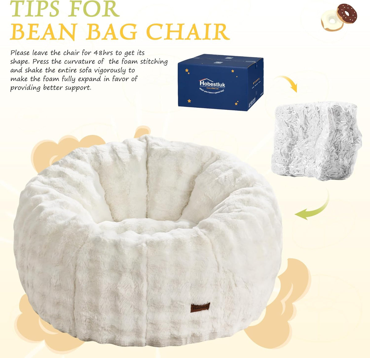 Hobestluk Bean Bag Chair Oversized Bean Bag Chair for Adults Donut-Shaped Large Bean Bag with