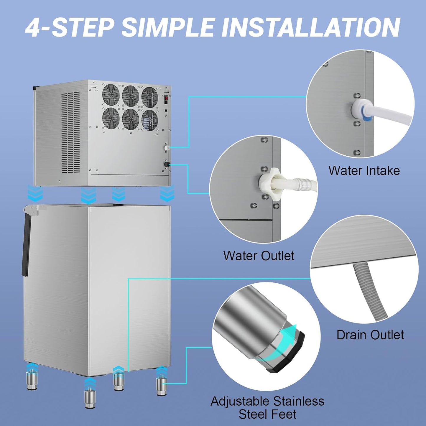 Ice Maker Commercial Ice Machine Large Capacity Stainless Steel 500 Lbs/24H Industrial Ice Machine