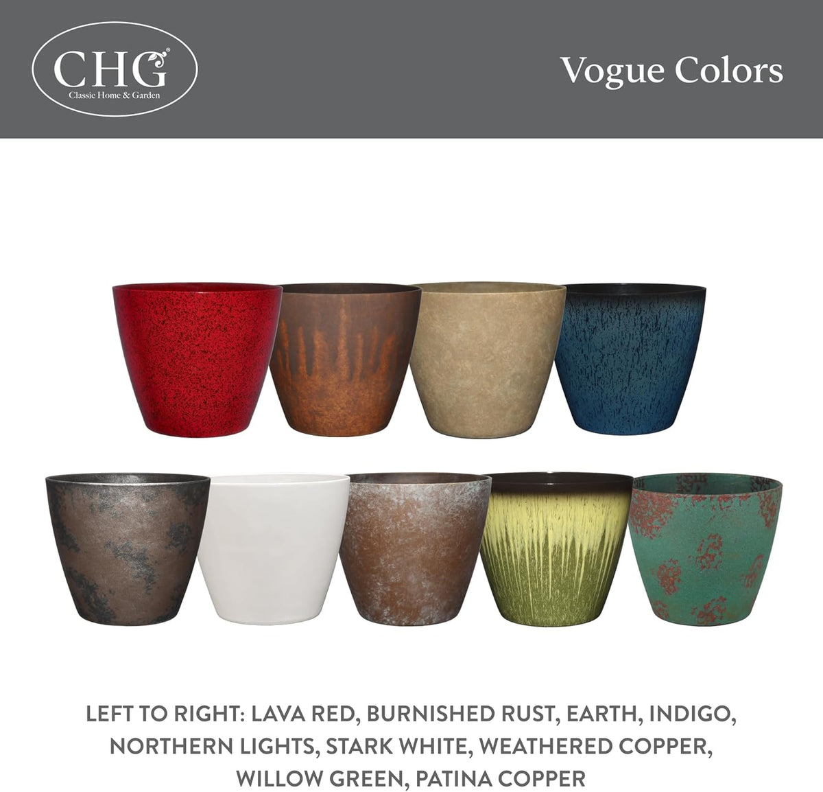 Classic Home and Garden Vogue Planter Pots w/Pottery Quality Finish - Modern Indoor & Outdoor