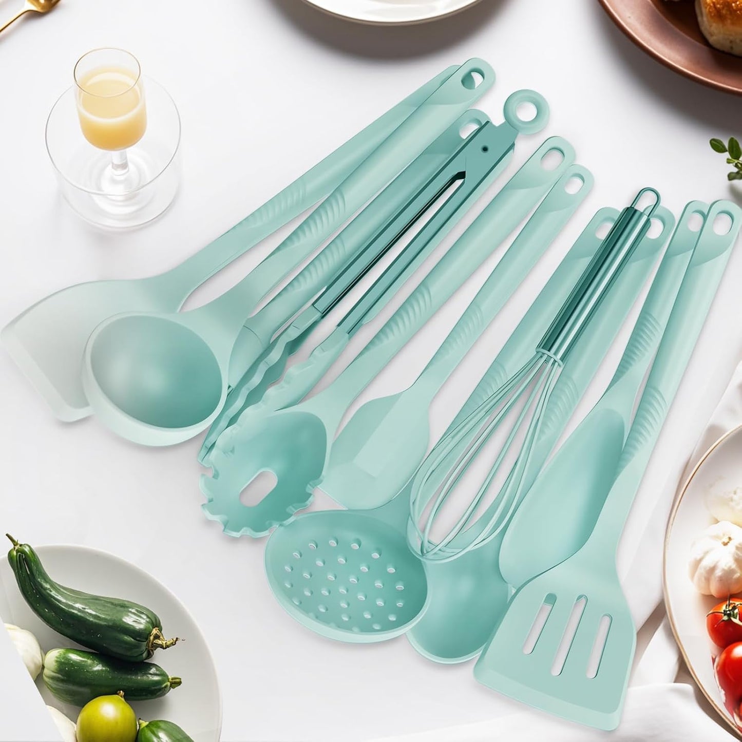 Silicone Cooking Utensils Set - 600°F Heat Resistant, Nonstick Kitchen Utensil Set with Spatulas