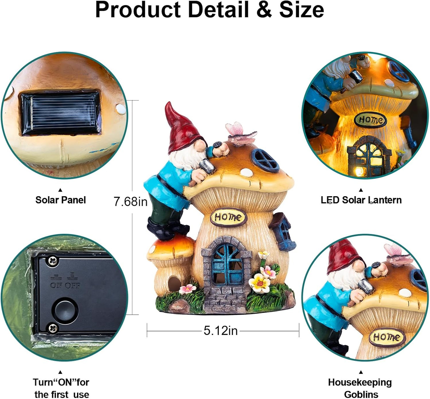 Garden Gnome Statues Figurine Lights - Solar Powered Lighting Outdoor Decorations, Gnome Build