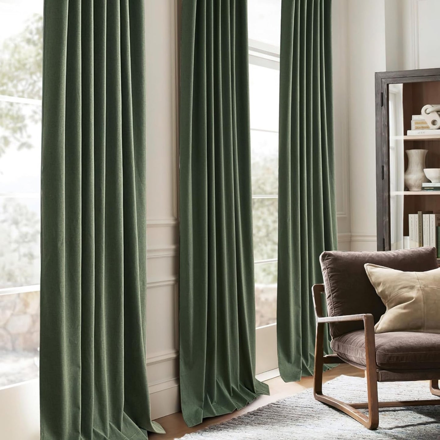 Lush Decor 132 Inch Long Insulated Back Tab Pinch Pleated Curtains, Linen Olive Green Blackout