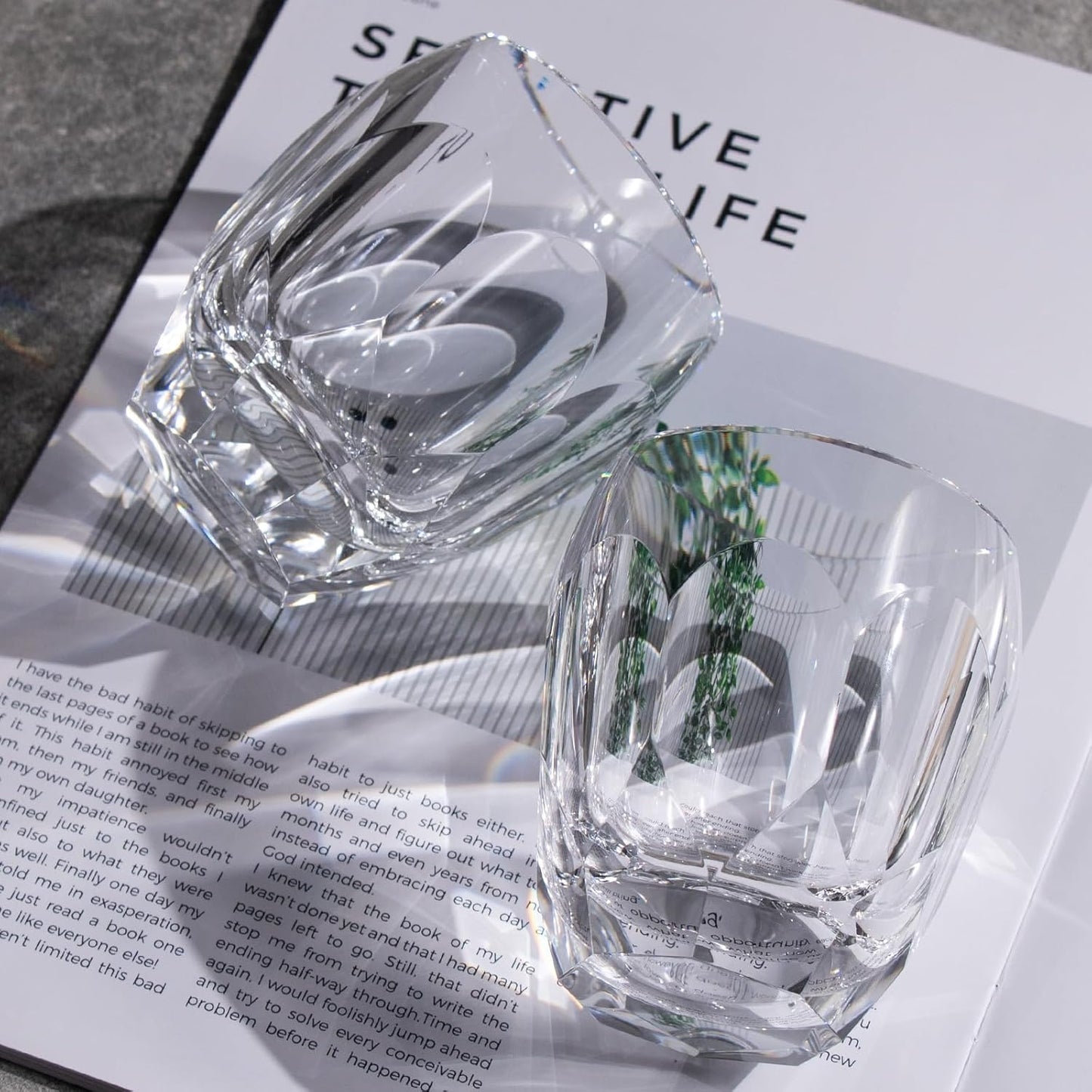 KAMMAK Crystal Whiskey Glasses Set of 2, Luxury 7.44oz Old Fashioned Glasses Stemless, Handcrafted